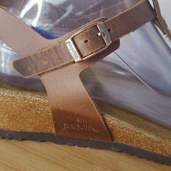 Papillio by Birkenstock Ashley BrownLeather T-Strap Wedge Sandals Women's EU 41 - Picture 3 of 11